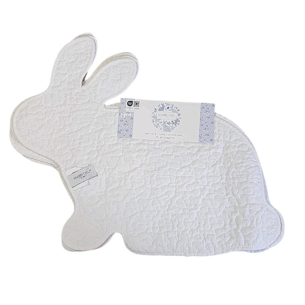Easter‎ Bunny Rabbit Shaped Placemats Floral Quilted Cotton 4 Pc 20" NEW - Picture 2 of 4